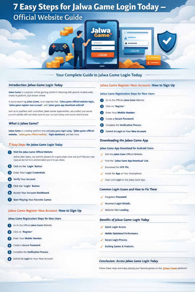 jalwa game login today official website guide showing mobile login dashboard