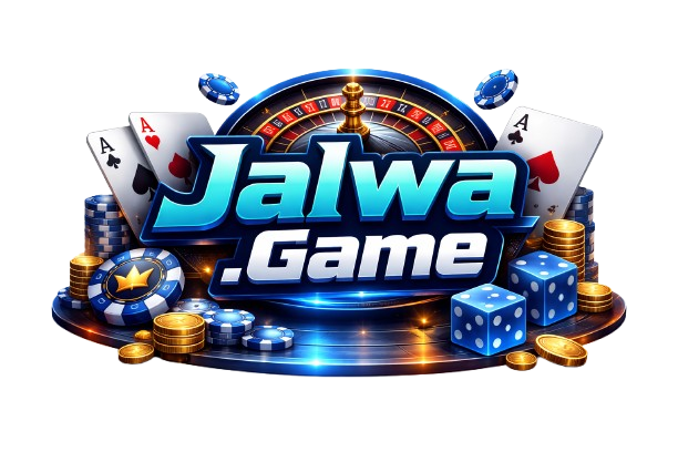 Jalwa Game official casino gaming logo with roulette wheel, playing cards, poker chips and dice – online betting and slot games platform