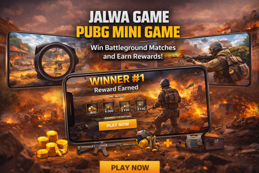 Jalwa Game PUBG mini game battleground gameplay in India showing players winning matches and earning rewards in PUBG style mini game